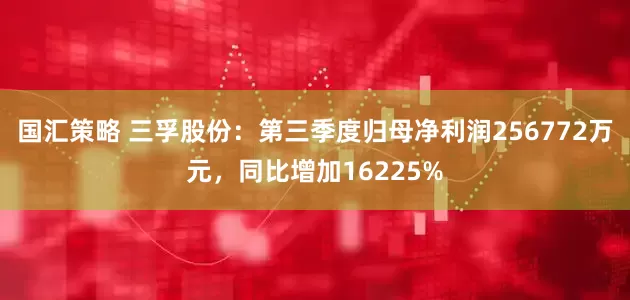 国汇策略 三孚股份：第三季度归母净利润256772万元，同比增加16225%